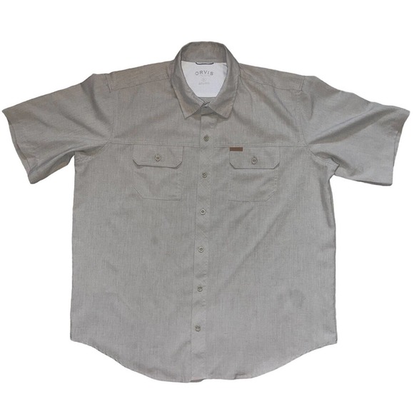 ORVIS CLASSIC COLLECTION SS BUTTON DOWN SHIRT PATCH TAN MENS EXTRA LARGE EUC - Picture 1 of 4